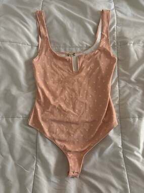 Intimately Free People Romance In Rome Notched Wire Bodysuit in Peach Polka Dot